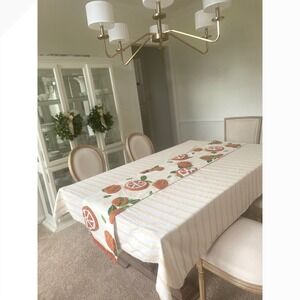 Kirkland's Home Orange Citrus Cotton Table Runner Tufted Fruit Fringe Cream